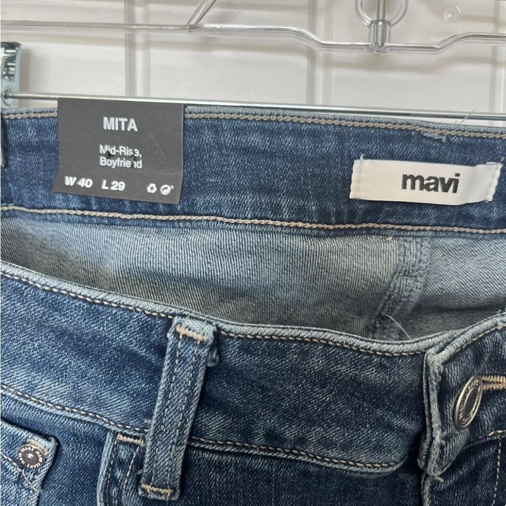 NWT Mavi Mita Mid Rise Boyfriend Jeans 40 x 29 Blue Stretch Women's New - Picture 2 of 8